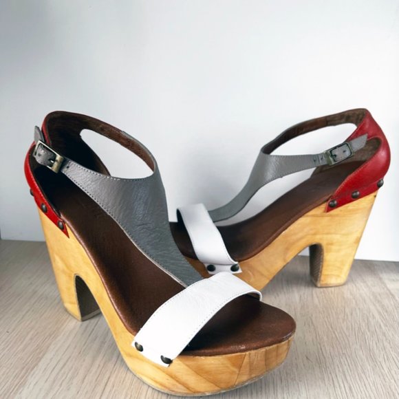 Cordani color-block platform high heel leather and wood clogs - Picture 6 of 10